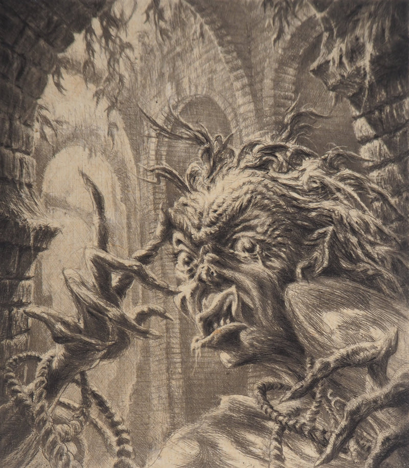 Jean-Michel MATHIEUX-MARIE : Canèphore de cauchemar - Gravure (détail)