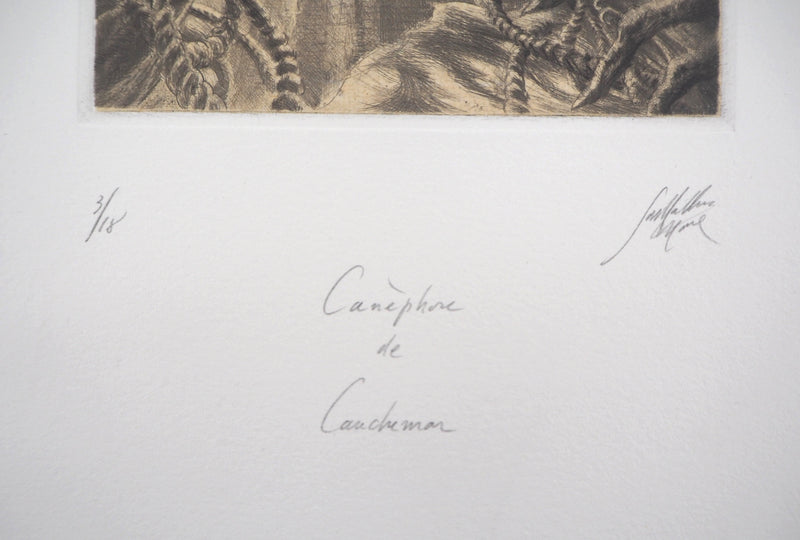 Jean-Michel MATHIEUX-MARIE : Canèphore de cauchemar - Gravure (détail)