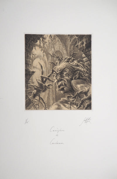 Jean-Michel MATHIEUX-MARIE : Canèphore de cauchemar - Gravure (détail)