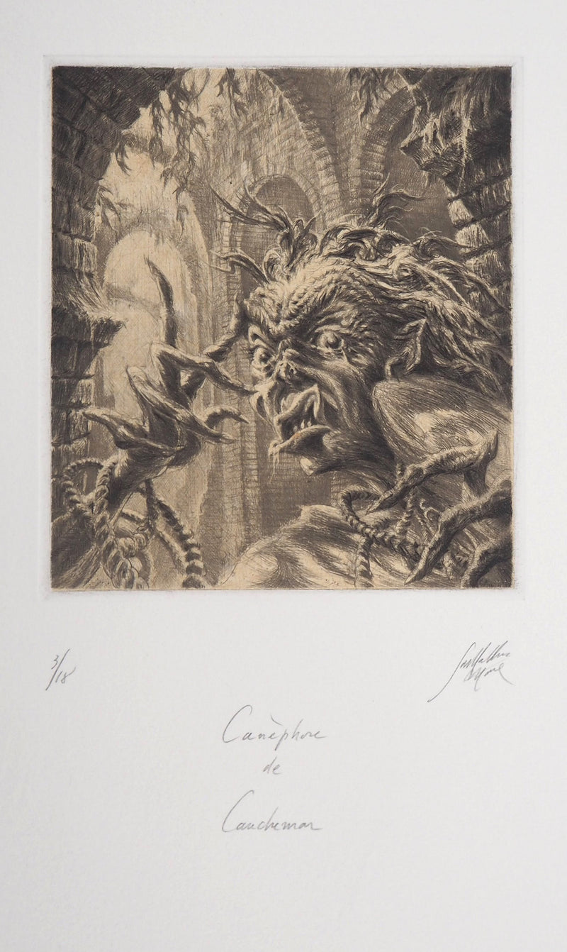 Jean-Michel MATHIEUX-MARIE : Canèphore de cauchemar - Gravure (détail)