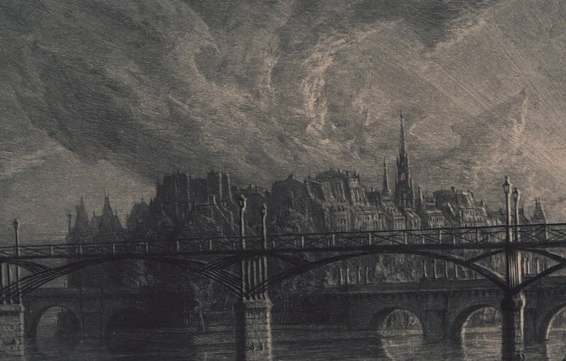 Jean-Michel MATHIEUX-MARIE : Île de la Cité, Paris - Gravure (détail)