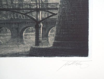 Jean-Michel MATHIEUX-MARIE : Île de la Cité, Paris - Gravure (détail)