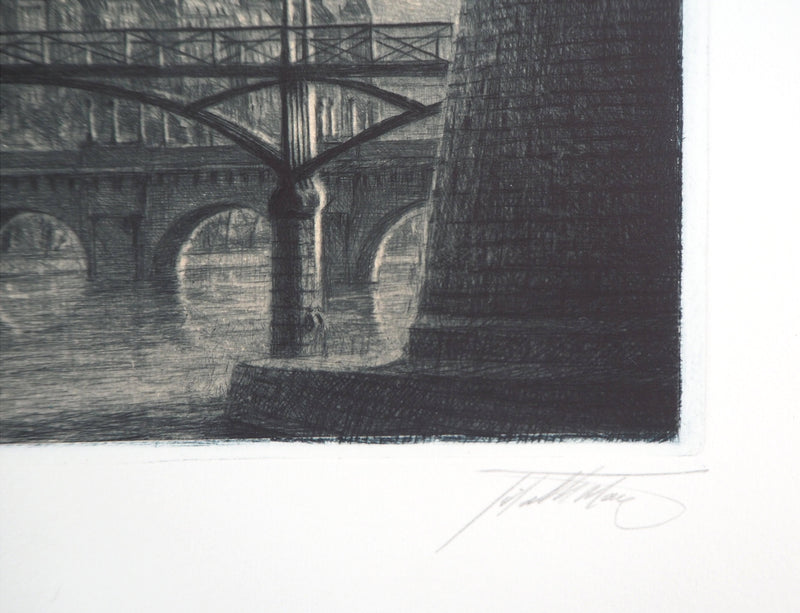 Jean-Michel MATHIEUX-MARIE : Île de la Cité, Paris - Gravure (détail)