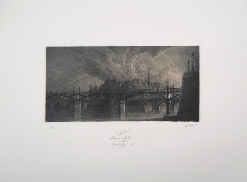 Jean-Michel MATHIEUX-MARIE : Île de la Cité, Paris - Gravure (détail)