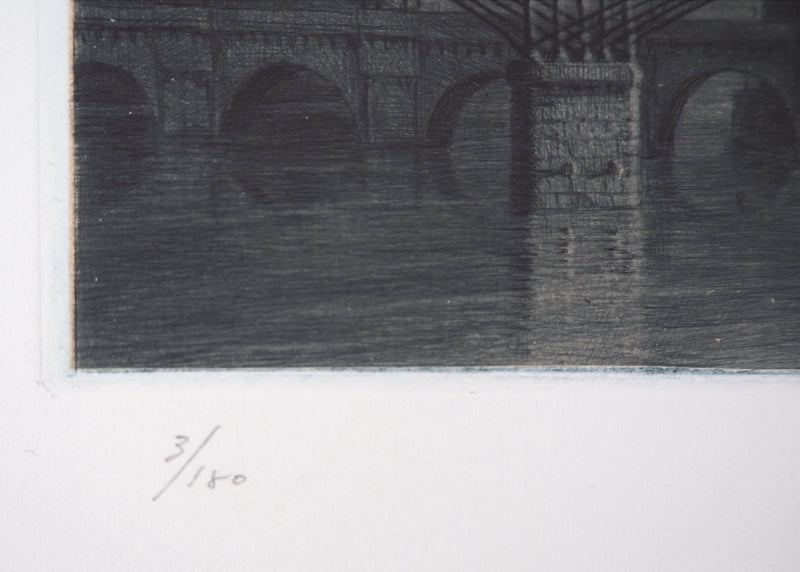 Jean-Michel MATHIEUX-MARIE : Île de la Cité, Paris - Gravure (détail)
