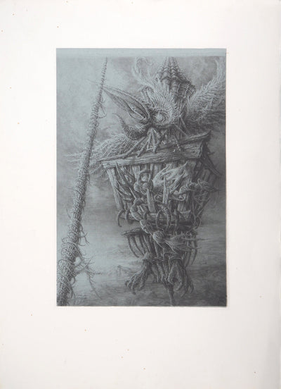 Jean-Michel MATHIEUX-MARIE : Créature fantastique, le cageot - Gravure