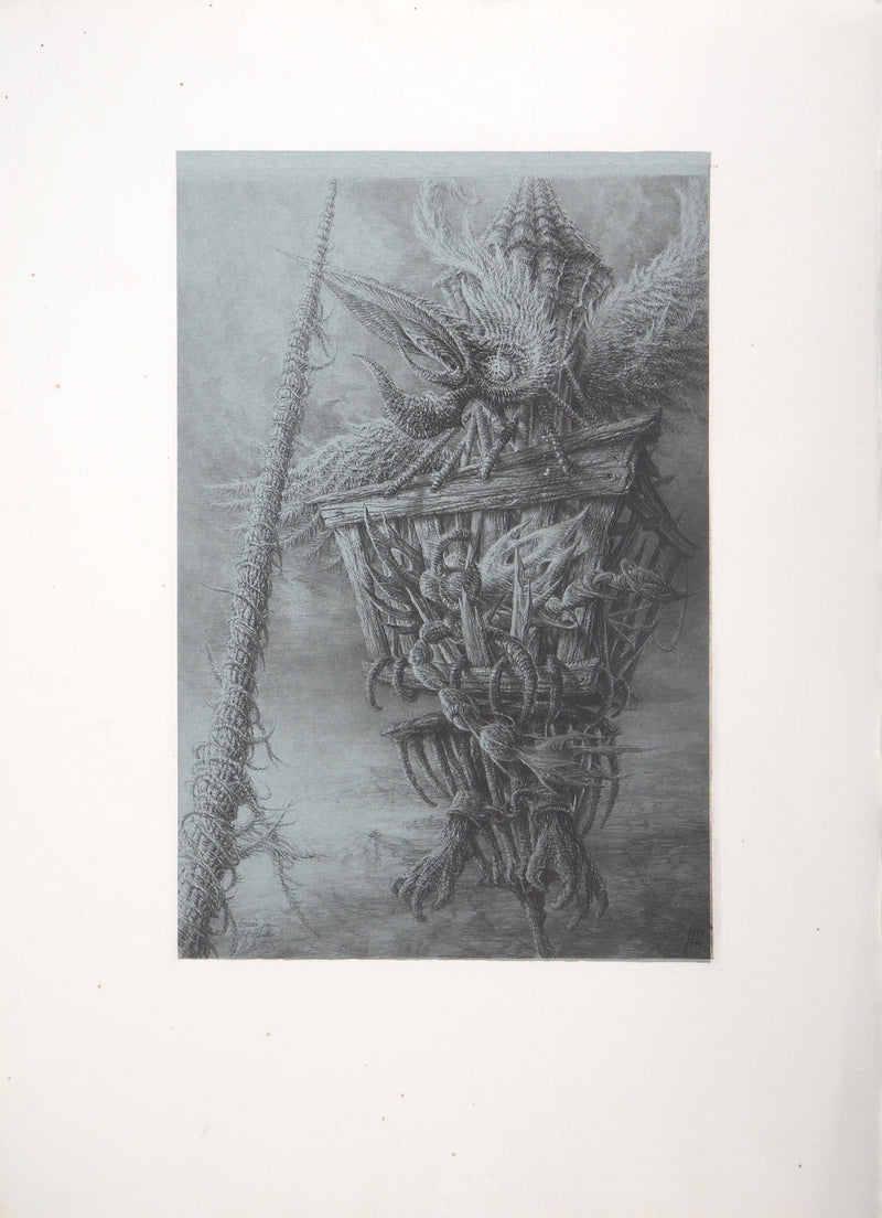 Jean-Michel MATHIEUX-MARIE : Créature fantastique, le cageot - Gravure