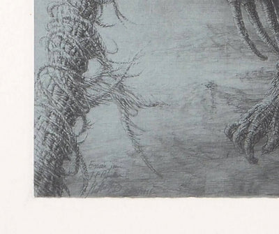 Jean-Michel MATHIEUX-MARIE : Créature fantastique, le cageot - Gravure (détail)