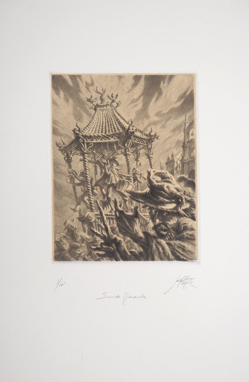 Jean-Michel MATHIEUX-MARIE : Fête de dimanche - Gravure (détail)
