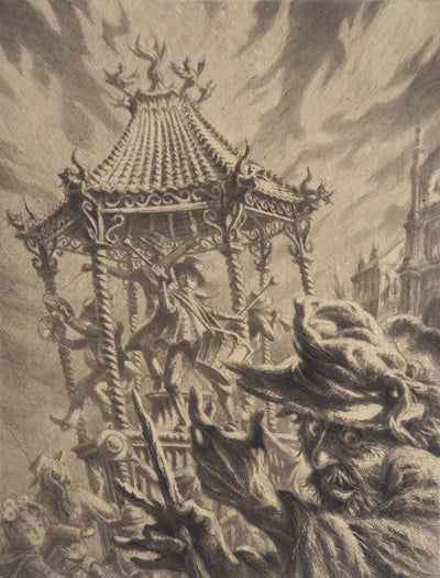 Jean-Michel MATHIEUX-MARIE : Fête de dimanche - Gravure (détail)