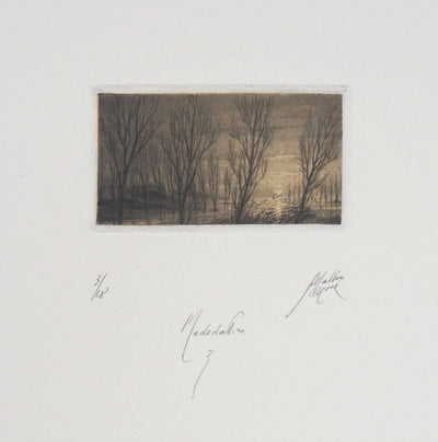 Jean-Michel MATHIEUX-MARIE : Lac au crépuscule - Gravure (détail)