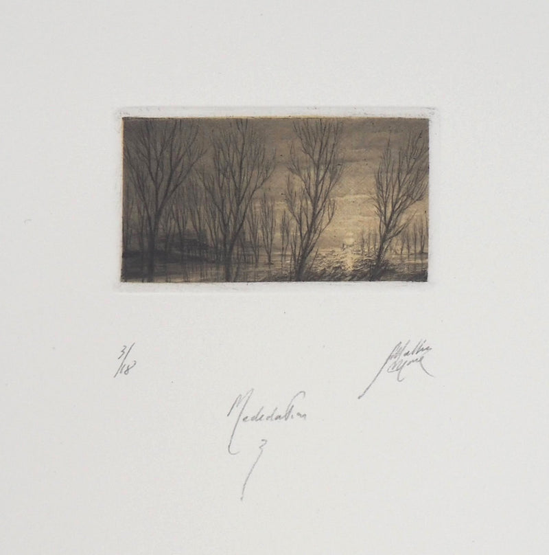 Jean-Michel MATHIEUX-MARIE : Lac au crépuscule - Gravure (détail)