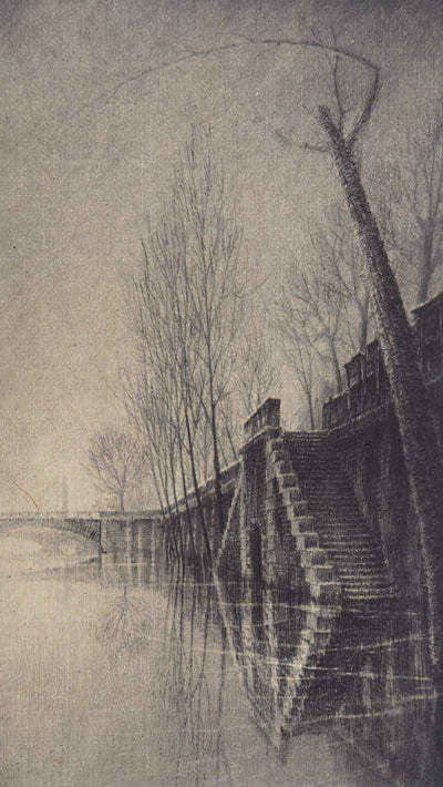 Jean-Michel MATHIEUX-MARIE : L'Escalier au quai de la Seine, Paris - Gravure (détail)