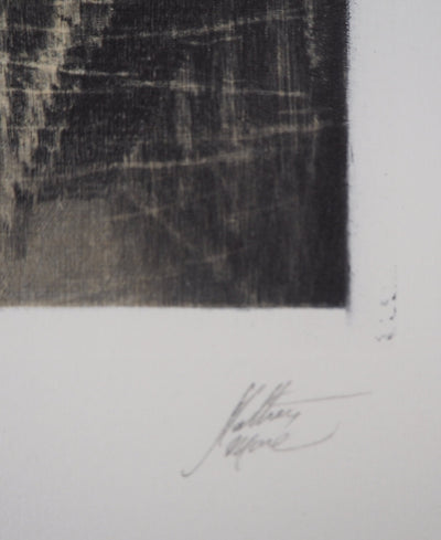 Jean-Michel MATHIEUX-MARIE : L'Escalier au quai de la Seine, Paris - Gravure (détail)