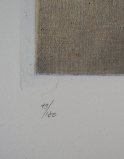 Jean-Michel MATHIEUX-MARIE : L'Escalier au quai de la Seine, Paris - Gravure (détail)
