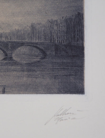Jean-Michel MATHIEUX-MARIE : Pont Louis-Philippe, Paris - Gravure (détail)