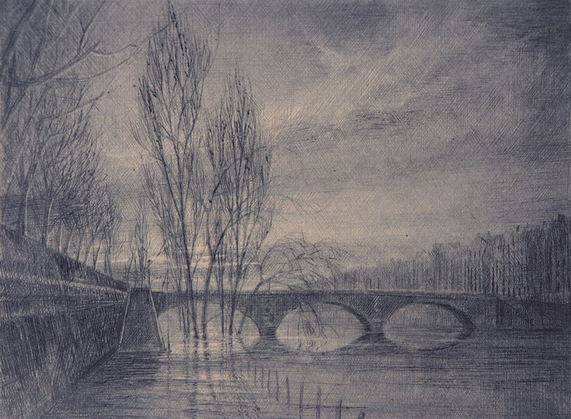 Jean-Michel MATHIEUX-MARIE : Pont Louis-Philippe, Paris - Gravure (détail)