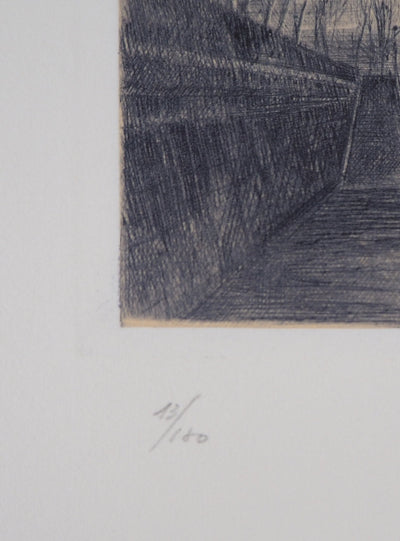 Jean-Michel MATHIEUX-MARIE : Pont Louis-Philippe, Paris - Gravure (détail)