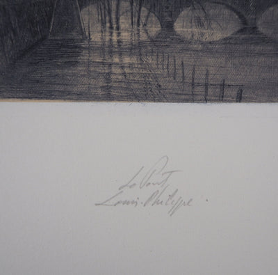 Jean-Michel MATHIEUX-MARIE : Pont Louis-Philippe, Paris - Gravure (détail)