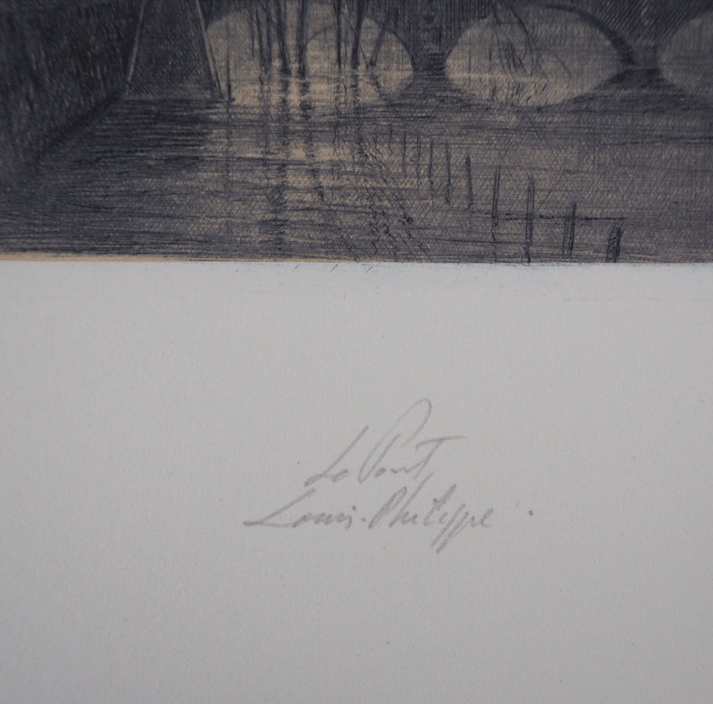 Jean-Michel MATHIEUX-MARIE : Pont Louis-Philippe, Paris - Gravure (détail)