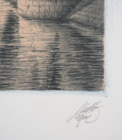 Jean-Michel MATHIEUX-MARIE : Quai d'Anjou, Paris - Gravure (détail)