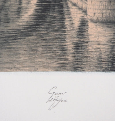 Jean-Michel MATHIEUX-MARIE : Quai d'Anjou, Paris - Gravure (détail)