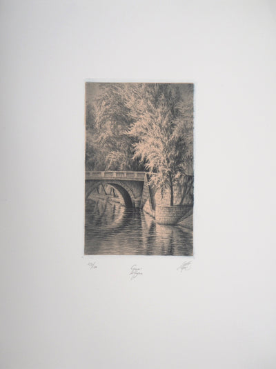 Jean-Michel MATHIEUX-MARIE : Quai d'Anjou, Paris - Gravure (détail)