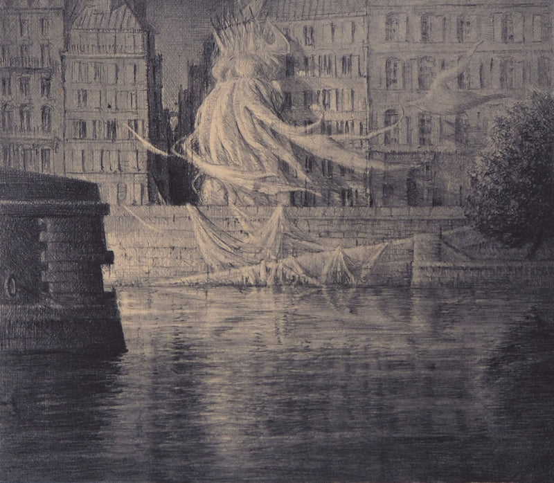 Jean-Michel MATHIEUX-MARIE : Quai Henri IV, Paris - Gravure (détail)