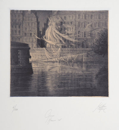 Jean-Michel MATHIEUX-MARIE : Quai Henri IV, Paris - Gravure (détail)