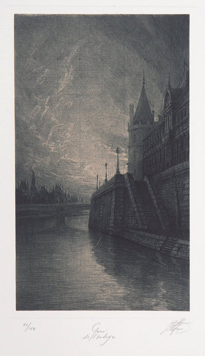 Jean-Michel MATHIEUX-MARIE : Quai de l'horloge, Paris - Gravure