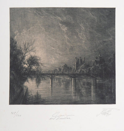 Jean-Michel MATHIEUX-MARIE : Quai du Louvre, Paris - Gravure