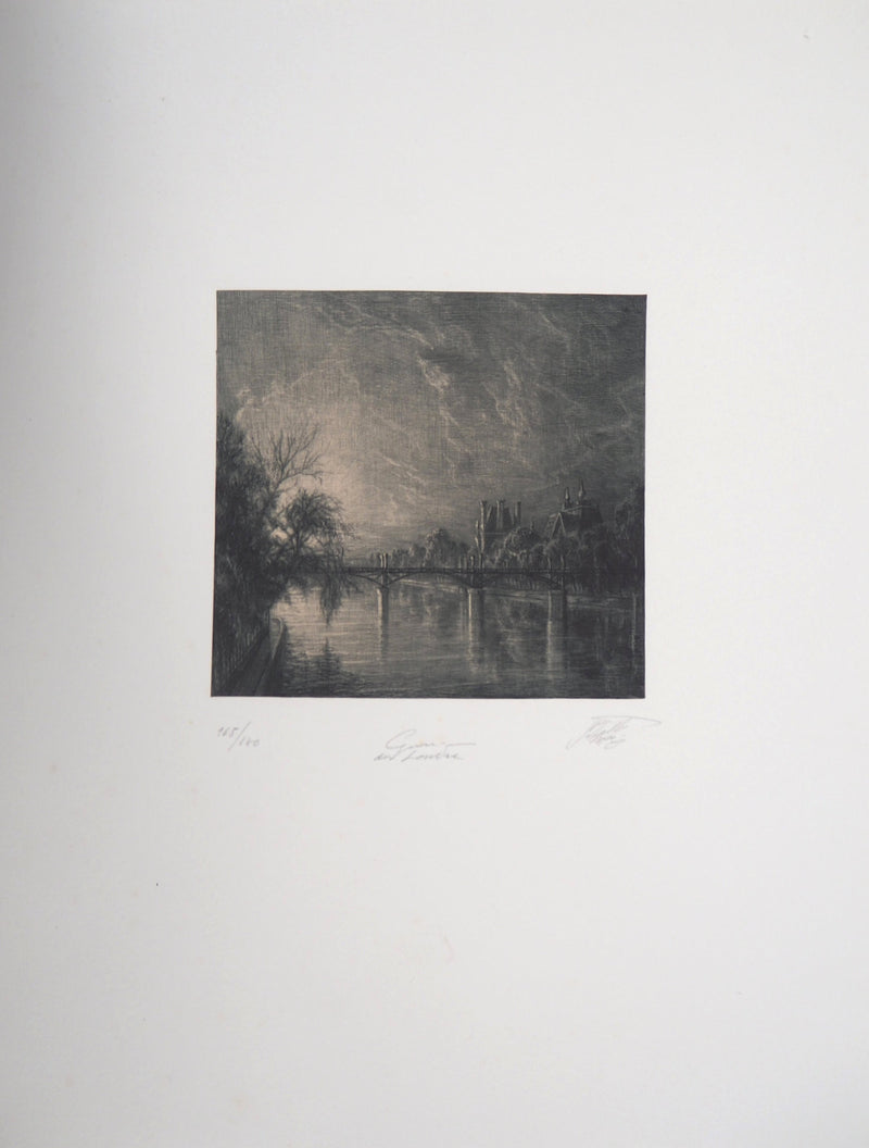 Jean-Michel MATHIEUX-MARIE : Quai du Louvre, Paris - Gravure (détail)