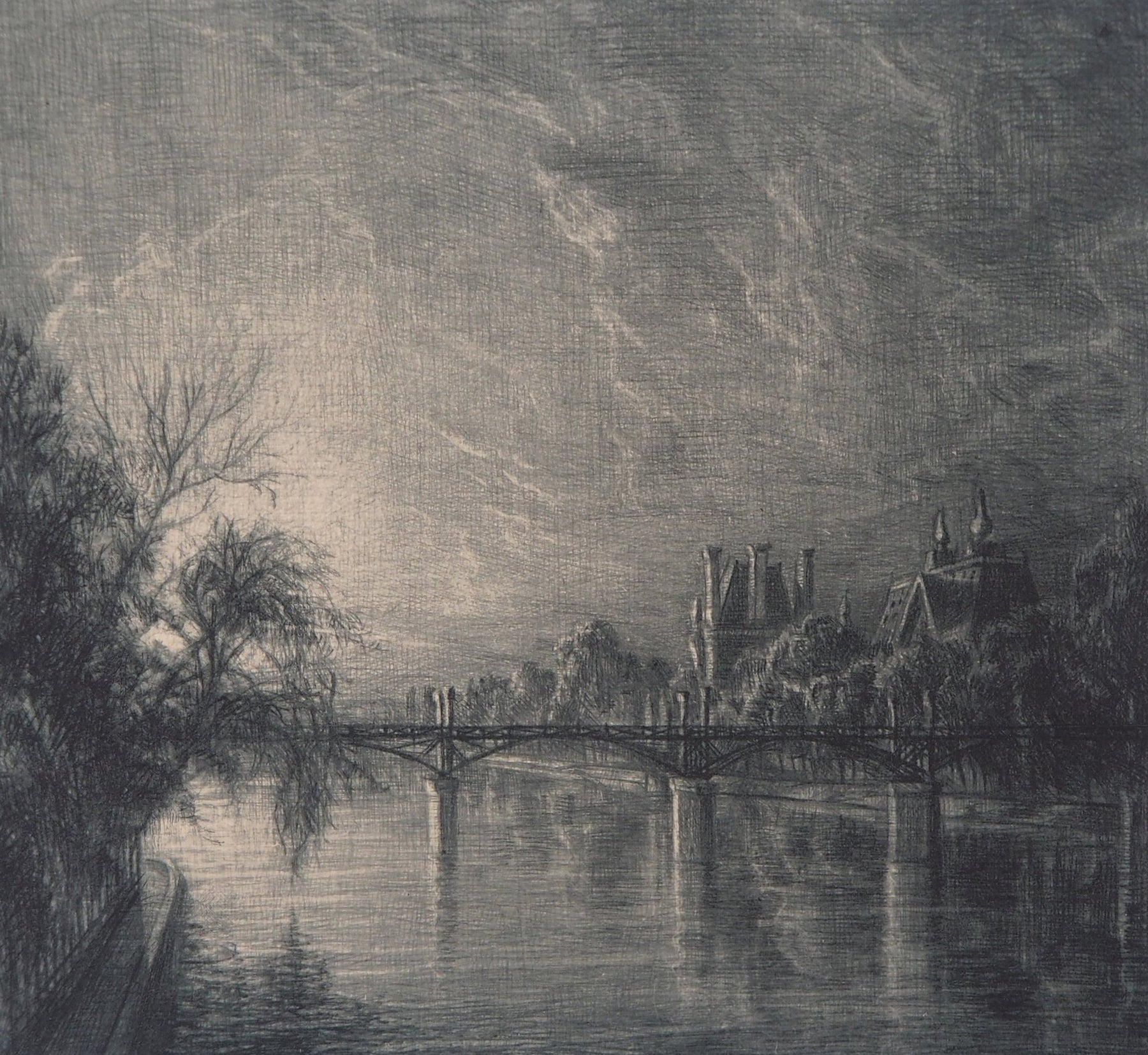 Jean-Michel MATHIEUX-MARIE: Quai du Louvre, Paris, Original engraving ...