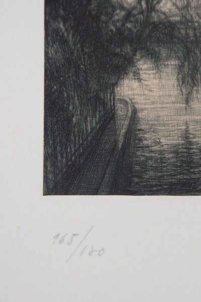 Jean-Michel MATHIEUX-MARIE : Quai du Louvre, Paris - Gravure (détail)