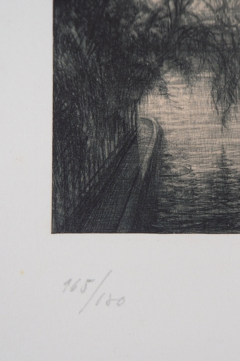 Jean-Michel MATHIEUX-MARIE : Quai du Louvre, Paris - Gravure (détail)