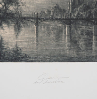 Jean-Michel MATHIEUX-MARIE : Quai du Louvre, Paris - Gravure (détail)