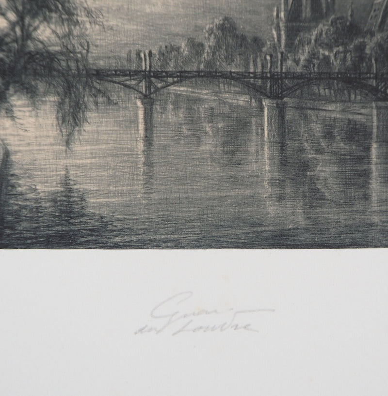 Jean-Michel MATHIEUX-MARIE : Quai du Louvre, Paris - Gravure (détail)