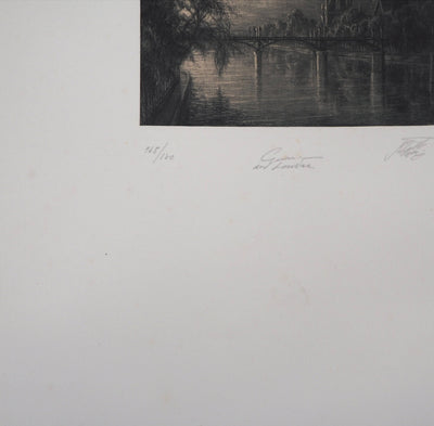 Jean-Michel MATHIEUX-MARIE : Quai du Louvre, Paris - Gravure (détail)