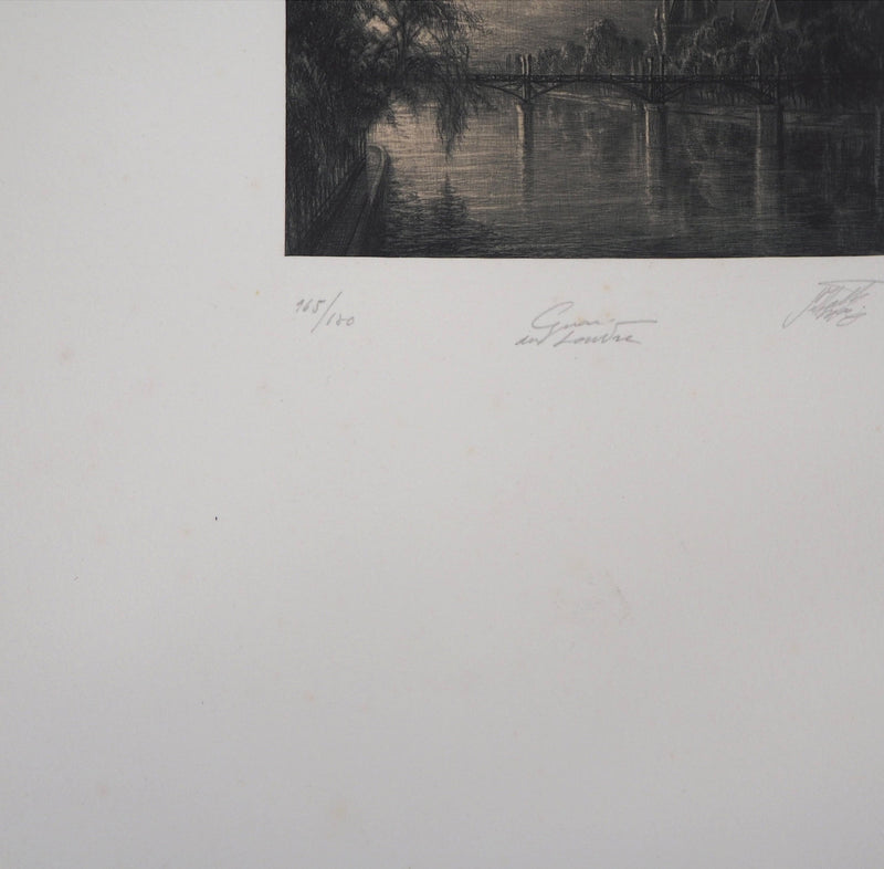 Jean-Michel MATHIEUX-MARIE : Quai du Louvre, Paris - Gravure (détail)