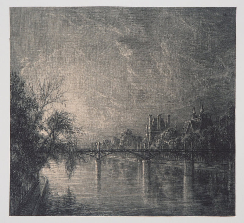 Jean-Michel MATHIEUX-MARIE : Quai du Louvre, Paris - Gravure (détail)