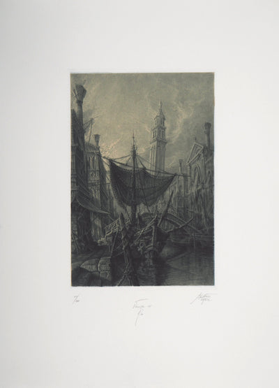 Jean-Michel MATHIEUX-MARIE : Venise, la ville sur l'eau - Gravure (détail)