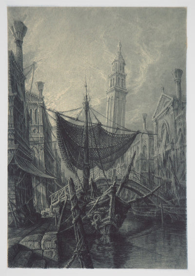 Jean-Michel MATHIEUX-MARIE : Venise, la ville sur l'eau - Gravure (détail)