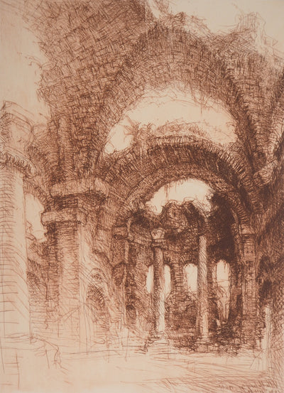 Jean-Michel MATHIEUX-MARIE : Villa d'Hadrien - Gravure (détail)