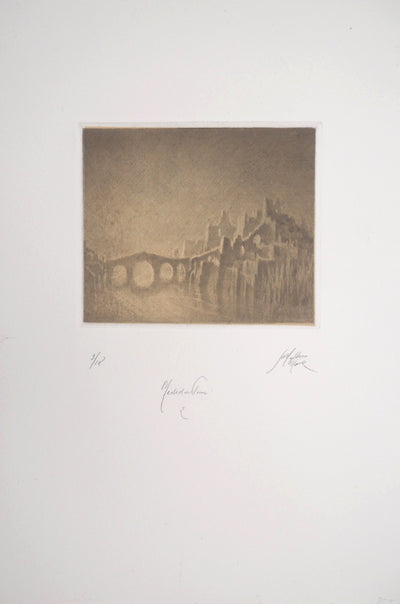 Jean-Michel MATHIEUX-MARIE : Ville de ruines - Gravure (détail)