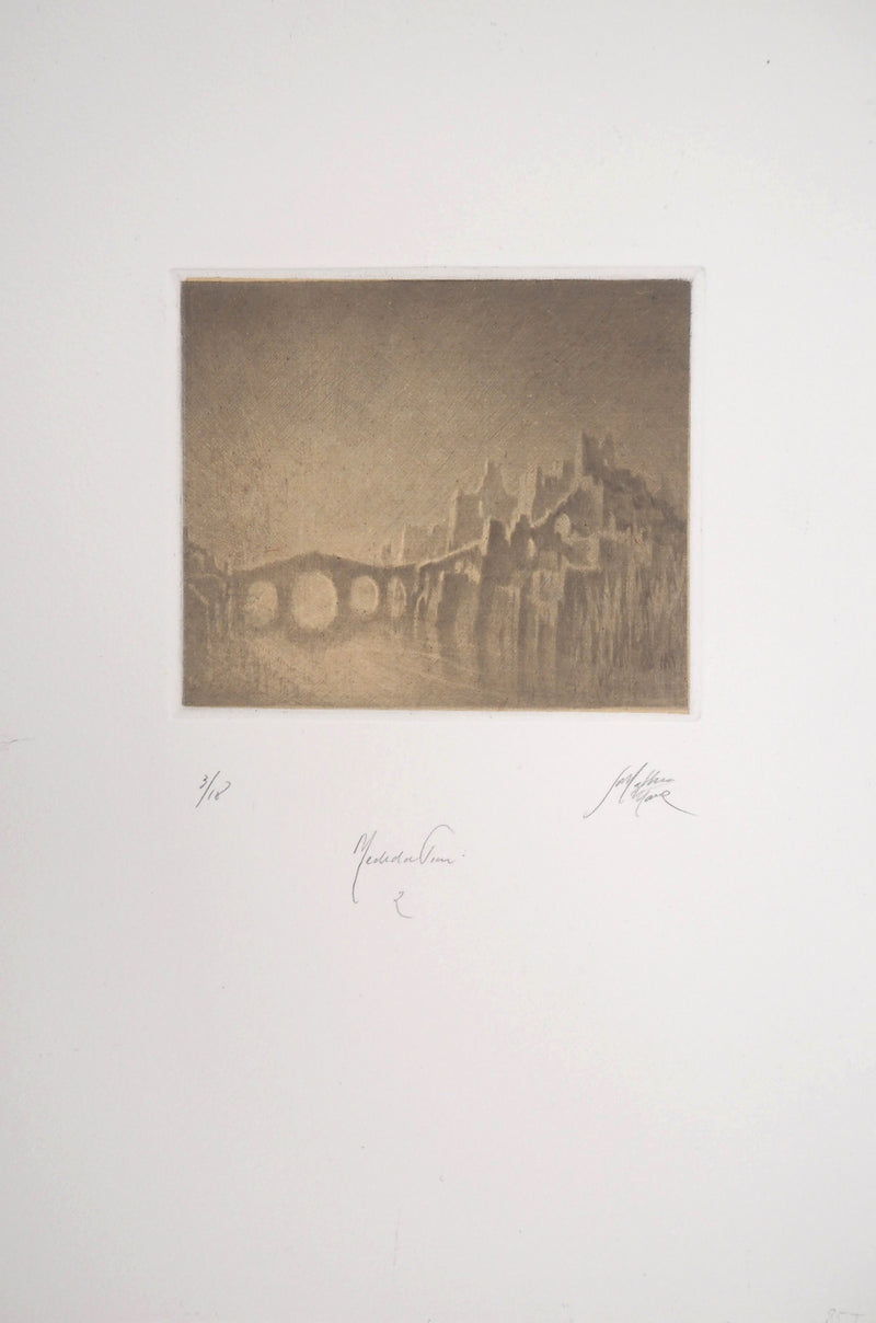 Jean-Michel MATHIEUX-MARIE : Ville de ruines - Gravure (détail)