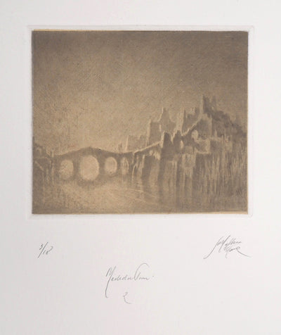 Jean-Michel MATHIEUX-MARIE : Ville de ruines - Gravure (détail)