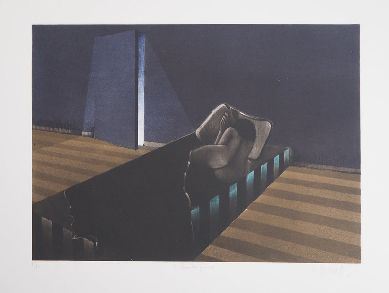 Michel MATHONNAT : La Chambre jaune - Gravure
