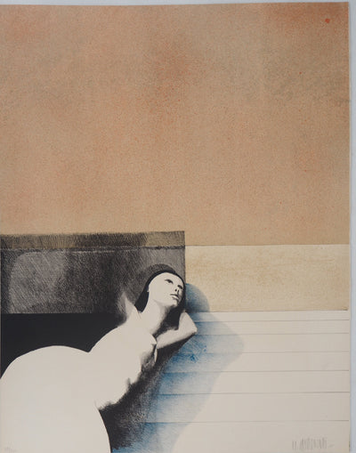 Michel MATHONNAT : Femme lascive - Lithographie