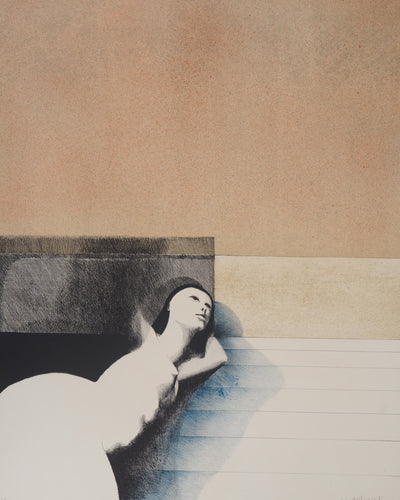 Michel MATHONNAT : Femme lascive - Lithographie (détail)