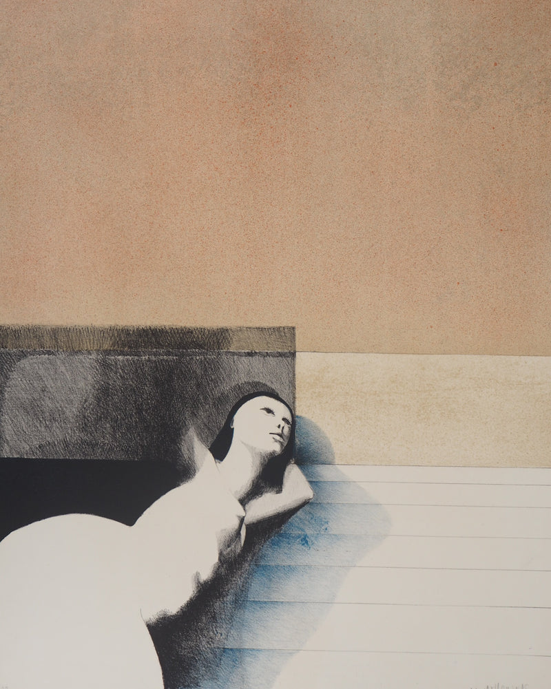 Michel MATHONNAT : Femme lascive - Lithographie (détail)